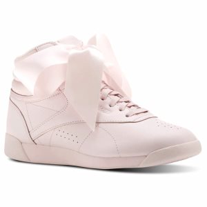 Reebok Freestyle Hi Satin Bow Turnschuhe Damen - Rosa/Grau - DE 386-AUJ